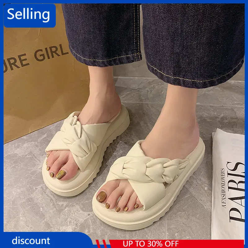

Модные тапочки с открытым носком, женская одежда 2023, Новая повседневная Пляжная удобная женская обувь на толстой подошве