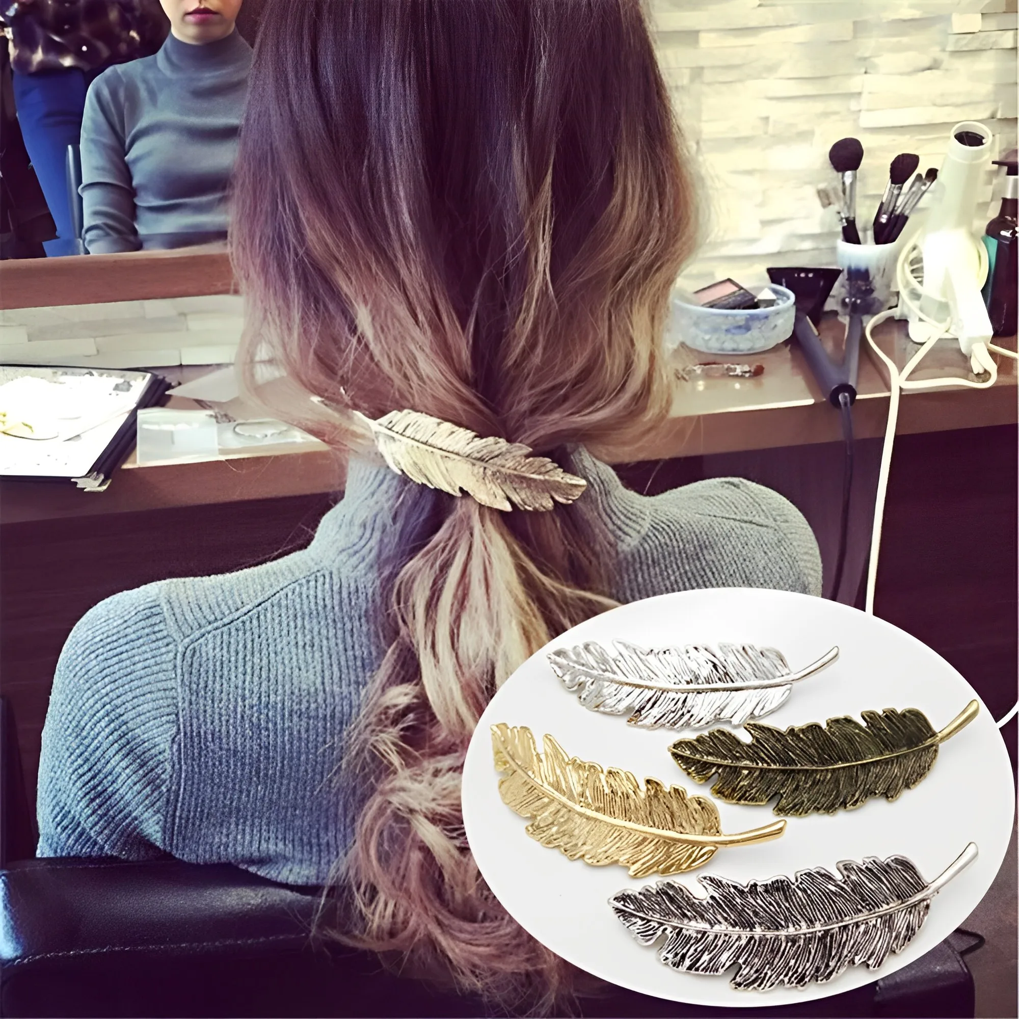 

1Pc Alloy Vintage Hair Clip Feather Leaf Shape Barrette Metal Hairpins For Women Lady Headwear Fashion Hair Accessories