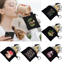 2022 womens bag coin purse mushroom pattern print collection key storage bag small object ring buckle zipper black canvas mini