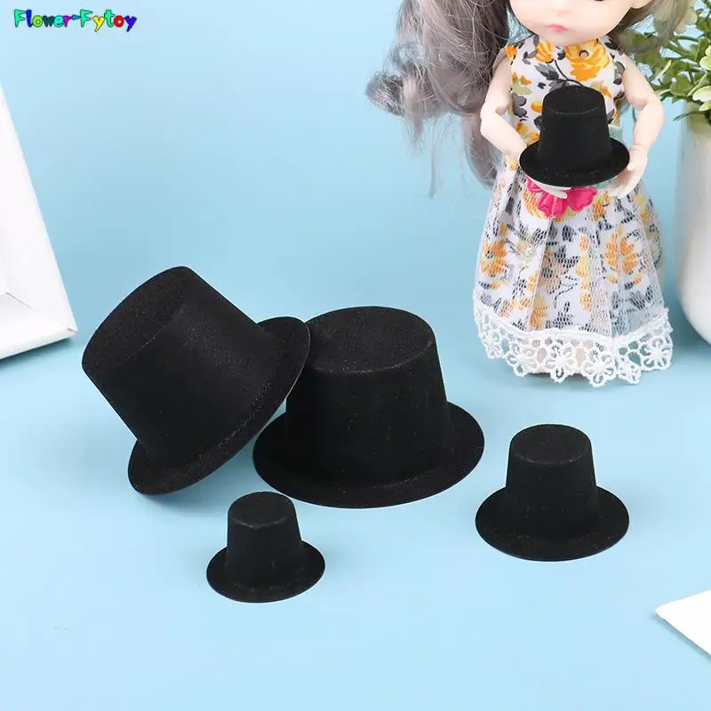 

10Pcs 1:12 Dollhouse Miniature Simulation Black Bowler Hat PVC Flocked Hat DIY Dolls Fashion Accessories Home Decor Ornament