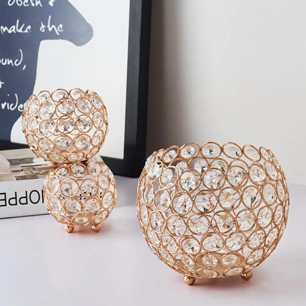 

Inlaid Rhinestones Candle Container Candle Holders Crystal Candlestick Table Centerpieces Stand Wedding Christmas Decoration
