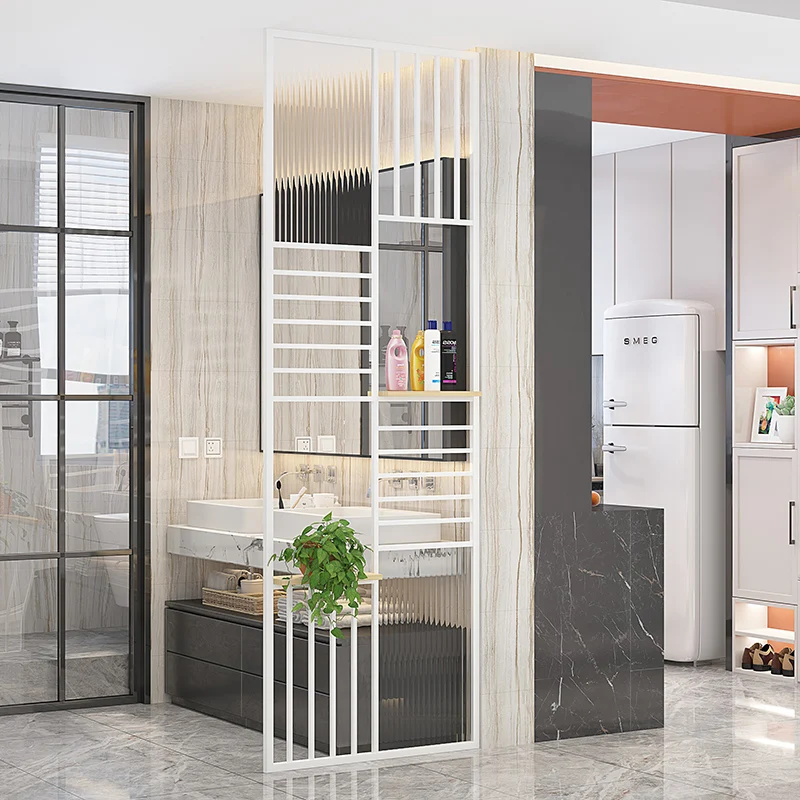 

Light luxury glass partition wall living room screen modern minimalist stainless steel sink entrance hall cabinet