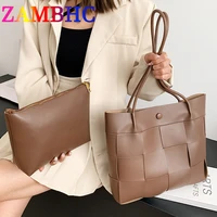 2 set womens shopper bag designer weave pu leather shoulder bags for women 2022 fall style trend lady top handle bag luxury new