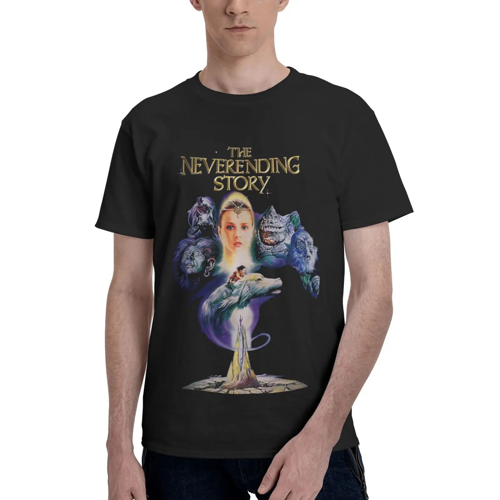 

Мужская футболка с постером The Neverending Story 1984, Мужская футболка в стиле Харадзюку, одежда из аниме, мужские футболки, футболка, мужская одежда