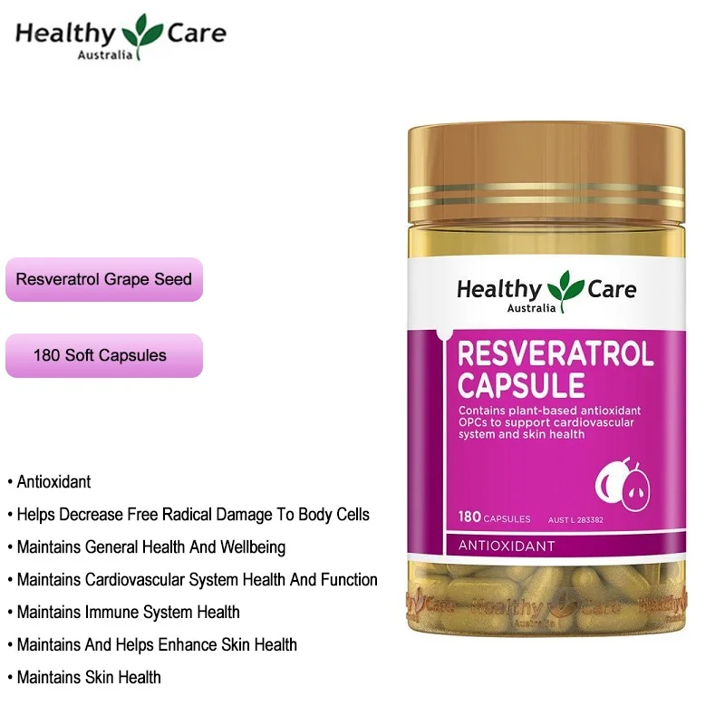 

Healthy Care Resveratrol 180 Capsules Antioxidant Grape Seed OPC for Women Skin Cardiovascular Immune System Health Anti-ageing