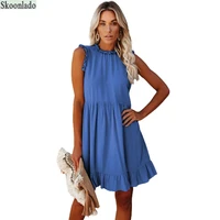 women sleeveless round neck summer dresses solid color elegant woman dress normal fashion classic good quality lady dress plus s