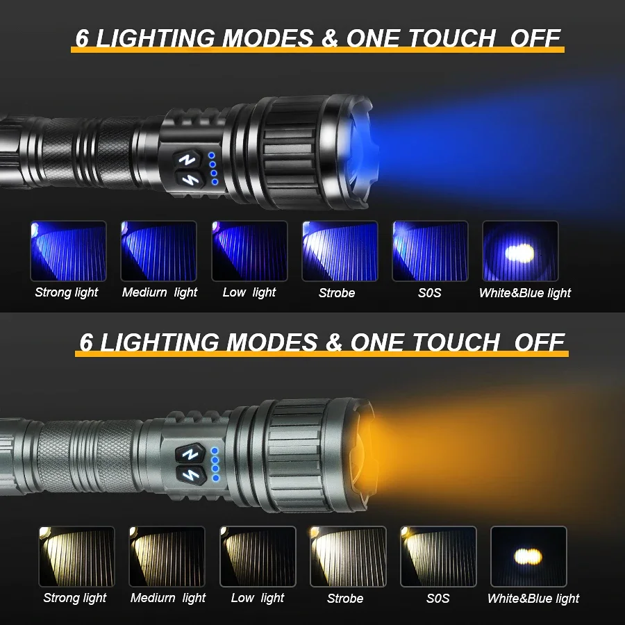 Мощный Светодиодный Фонарик 10000 Лм Двойная Яркость 800 Вт Высокий Средний И Низкий
