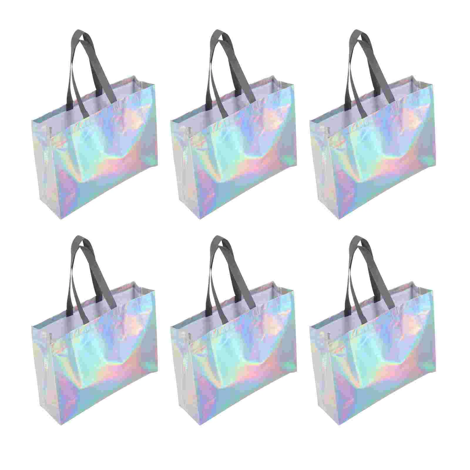 

Bag Gift Tote Reusable Party Grocery Holographic Iridescent Shopping Candy Wrapping Non Wovenpackaging Silver Pouch Favor Treat