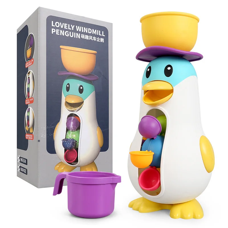 

Children's Bath Toys Cute Penguin Windmill Waterwheel Turn Happy Little Baby Bathroom Bath and Play
