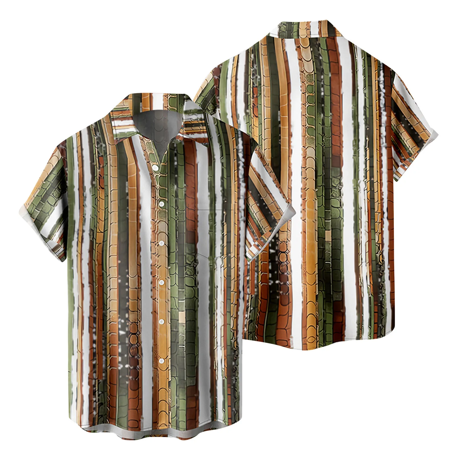 

Athletic Top Men Mens Fashion And Leisure 3D Digital Printing Buckle Lapel Short Sleeve Shirt Top down T