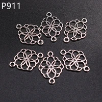 30pcs silver plated hollow flower of life connectors retro earrings bracelet metal accessories diy charm jewelry crafts making