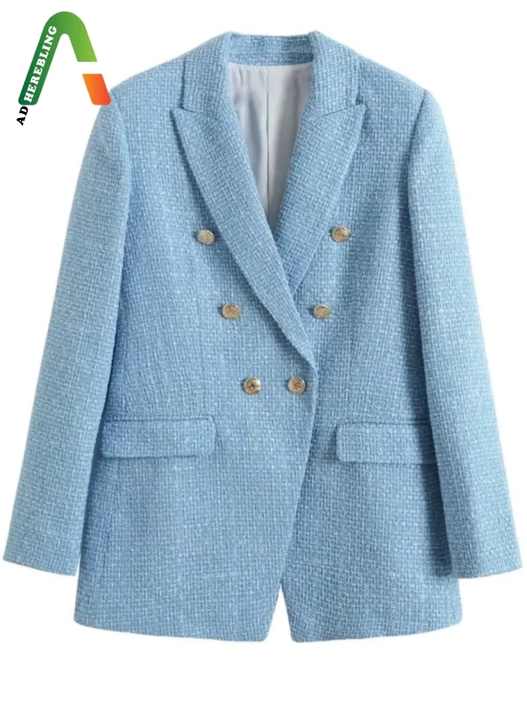 Женские повседневные куртки Adherebling весенние синие твидовые пиджаки с длинным