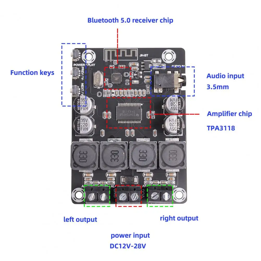 

Professional Stable Signal PCB Bluetooth-compatible 5.0 Digital Audio Amplifier Module Audio Accessories