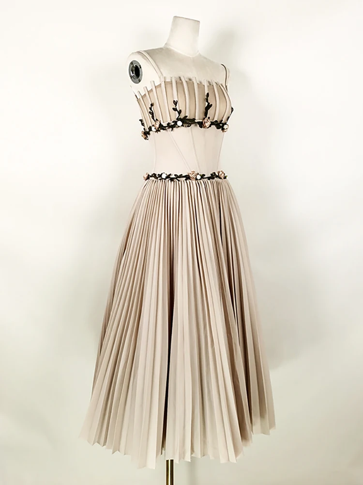 Женское плиссированное платье-кофта DEAT элегантное платье контрастных цветов с