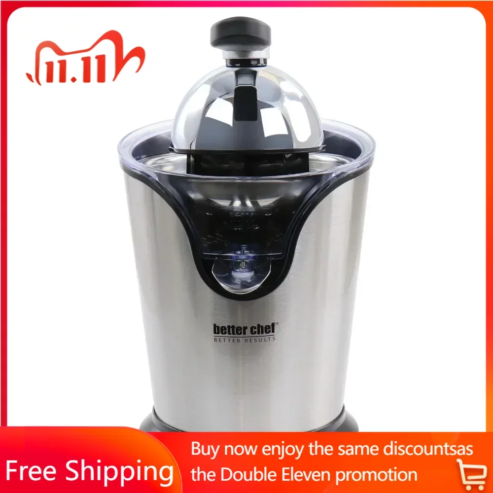 

Electric juice press, wire storage, stainless steel filter and outlet for easy pouring and cleaning