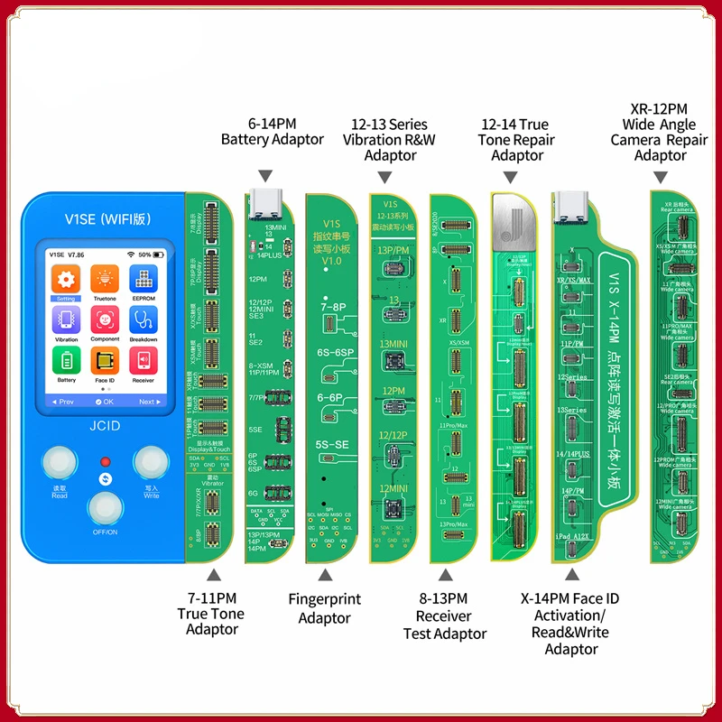 

Плата JC V1SE для ремонта телефонов, программатор с True Tone, инструменты для чтения и записи, для ремонта iPhone 14, 13, 12, 11 X, 8, 7, 6, сканер отпечатков пальцев