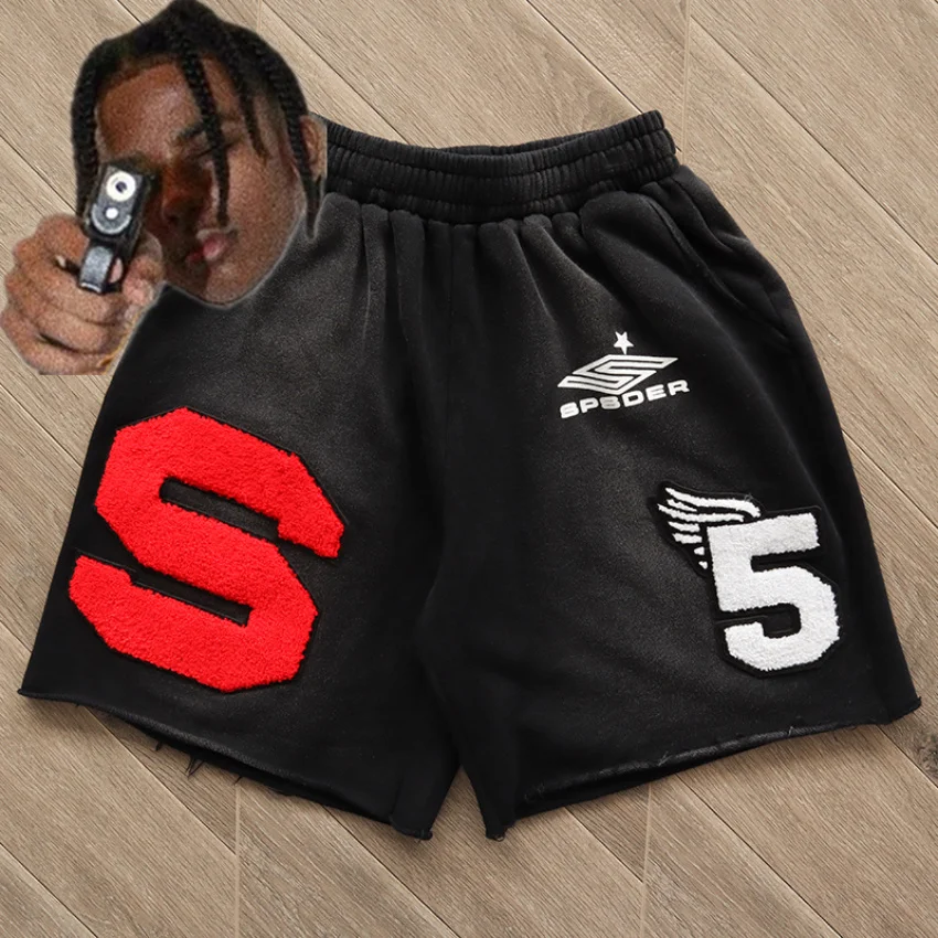 

555555 Shorts Sp5der Men Women Oversize Young Thug Drawstring Spiderweb Breeches