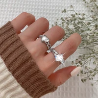 rings for women trendy silver colour love heart square shine cz stones object wedding jewelry punk luxury open adjustable rings
