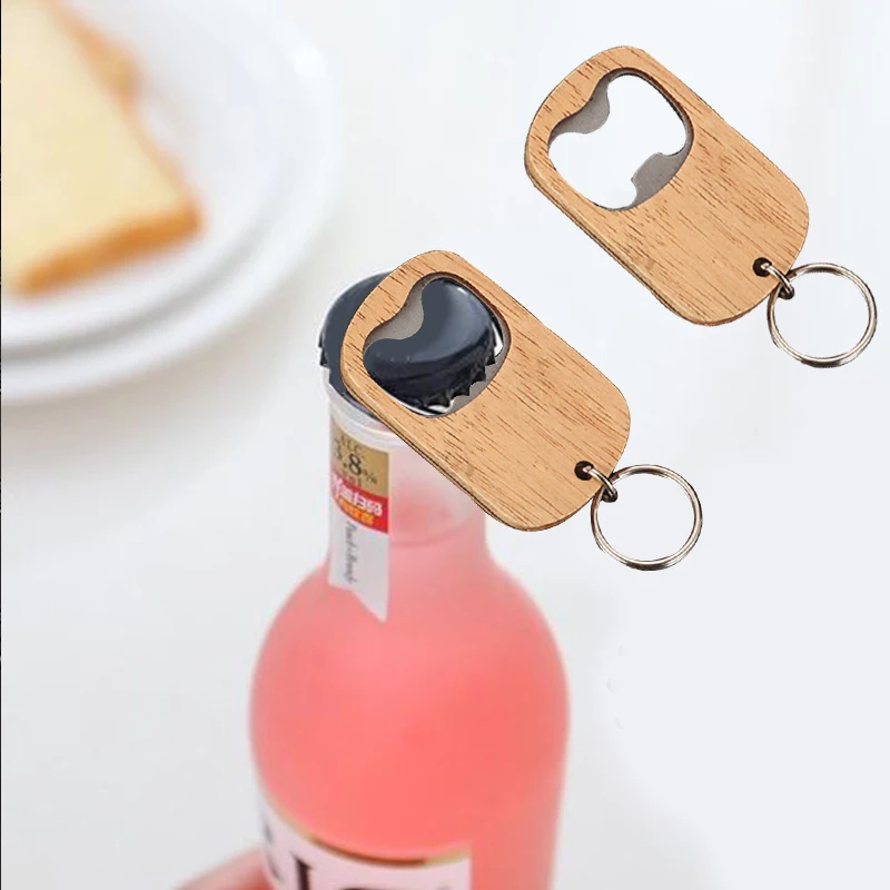 

Portable Wooden Handle Bottle Opener Key Chain Sturdy Stainless Steel Beer Corkscrew Creative Can Opener Gift Bar Accessories