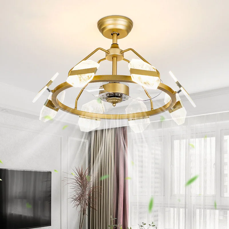 

Art Led Ceiling Fan Pendant Lamp Light Chandelier Iron living dining Nordic modern simple smoke frequency conversion acrylic