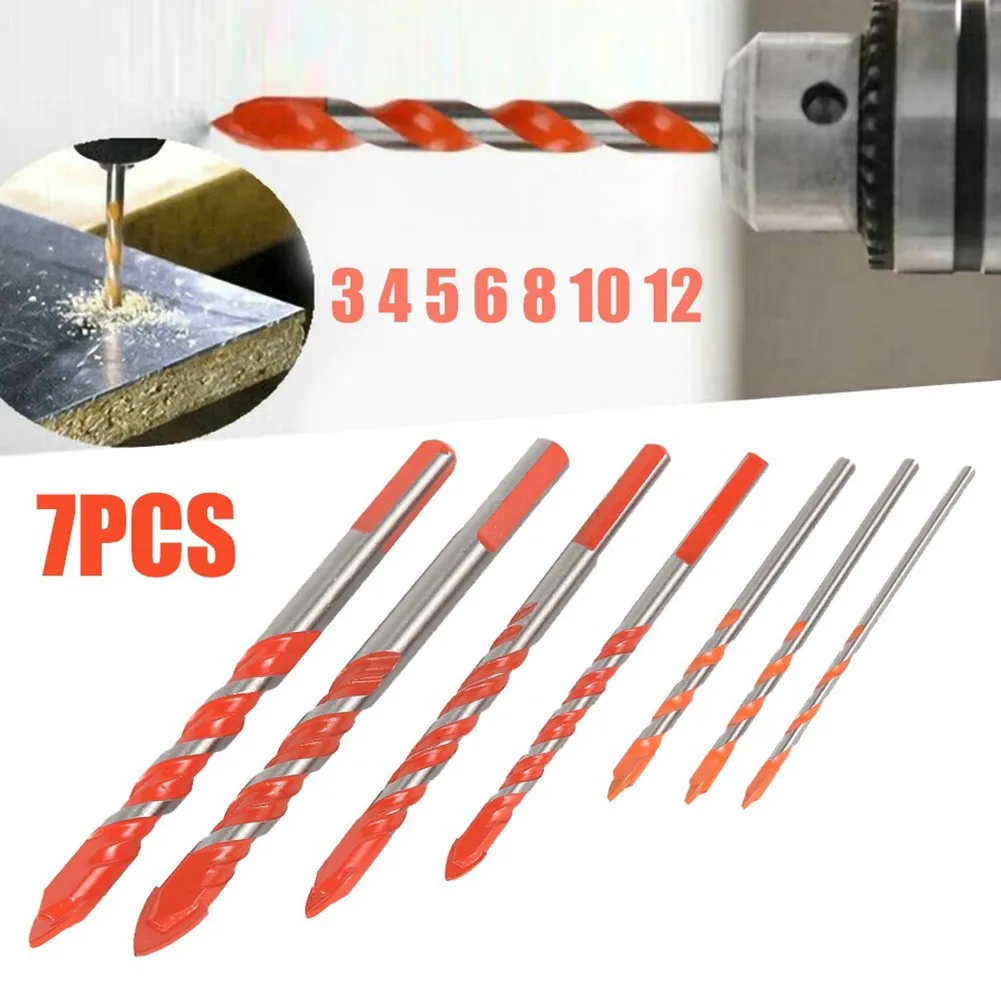 

7pcs Multifunctional Triangle Drill Bits For Ceramic Tile Concrete Glass Marble 3/4/5/6/8/10/12mm Power Tools Accessories