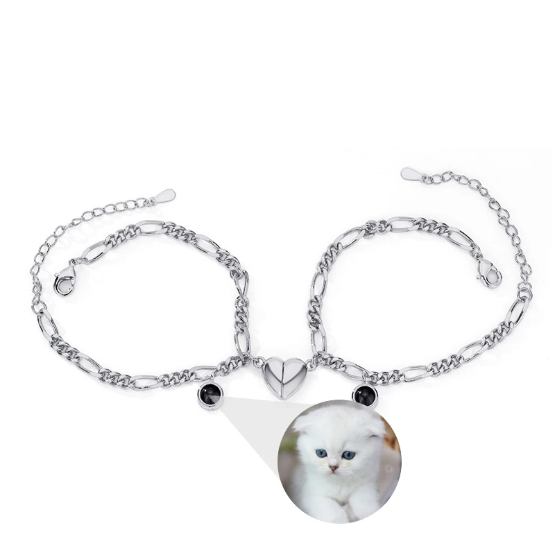 Magnetic Peach Heart Pendant Personalized Custom Photo Projection Couple Bracelet Commemorative Jewelry Gifts Drop Shipping