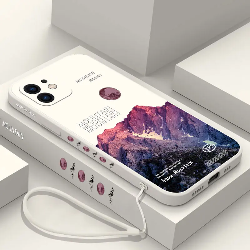 

INS Snow Mountain Phone Case For iPhone 14 13 12 11 Plus Pro Max Mini X XR XS SE2020 8 7 6 6S Plus Cover with Strap