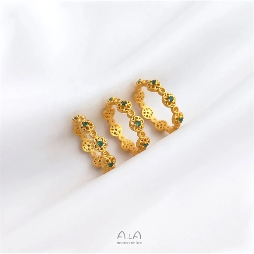 

Strong color preserving sand gold inlaid grandmother green zircon wreath set bead ring handmade DIY bracelet necklace accessoriy