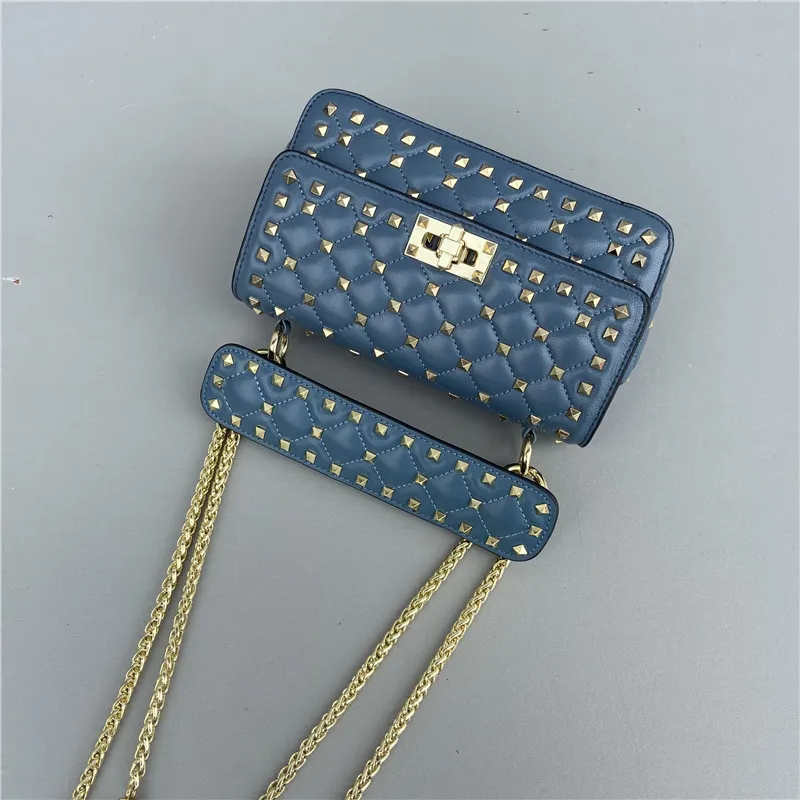 

Quality Sheepskin Rivet Fashion Designer Cross Body Bag Women's Mini Shoulder Bag Genuine Leather Tote Lady Handbag