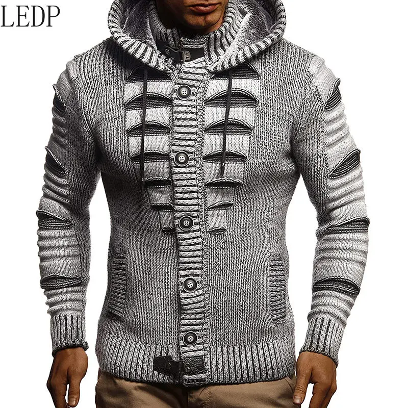 2022 Autumn and Winter Sweater Cardigan Men's Hooded Knit Cardigan Coat European and American Style Men's Clothing