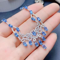 meibapj luxurious light blue natural topaz gemstone fashion pendant necklace 925 pure silver fine wedding jewelry for women