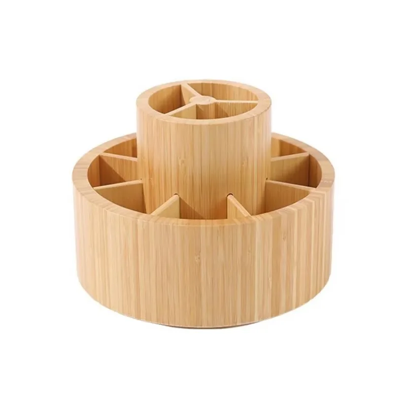 Держатель кистей для макияжа вращающаяся бамбуковая подставка ручек офисного