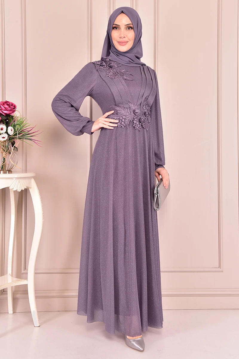 Серебристое платье Gupure, сиреневые платья для женщин, платье-абайя, мусульманское женское платье, Саудовская Аравия, Абая, замкнутая KBR10023