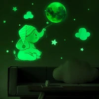 baby elephant moon luminous wall stickers baby childrens room bedroom home decoration decals luminous combination stickers