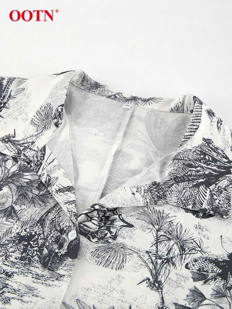 OOTN модные серые шорты с принтом женские 2024 летние свободные рубашки длинным