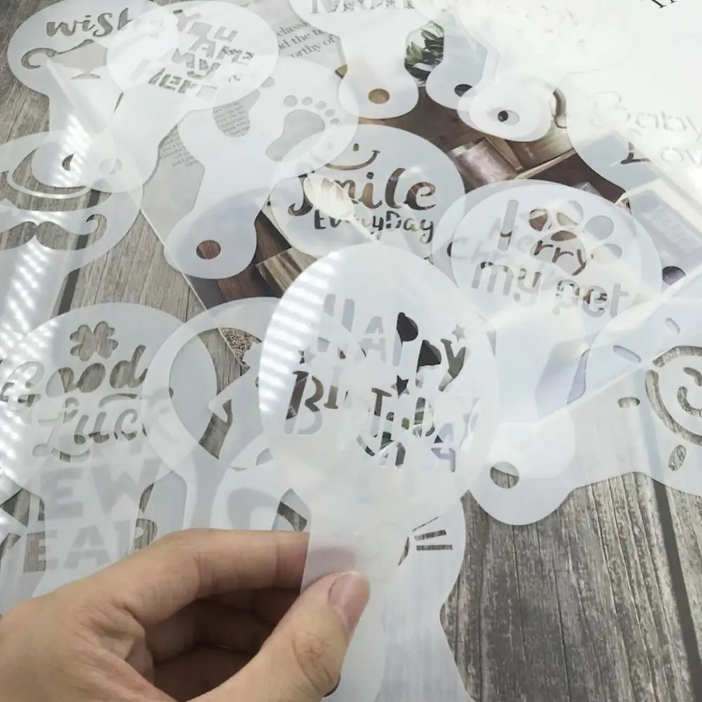 

20pcs/set Coffee Printing Flower Mold Merry Christmas Happy New Year Fancy Powder Spreading Pad Milk Tea DIY Coffee Lattice Mold