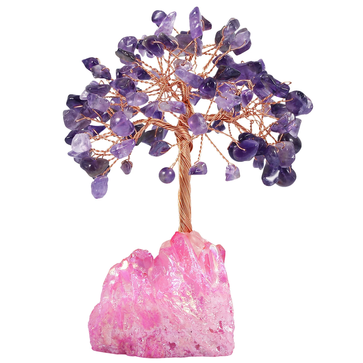 Luck Crystal Money Tree With Electroplated Titanium Aura Quartz Base Healing Chip Minerals For Room Decor Home Ornament DIY Gift