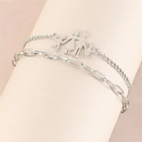 a family of four metal double layer silver chain bracelets for women girls trendy charm bangle bracelet female aesthetic jewelry