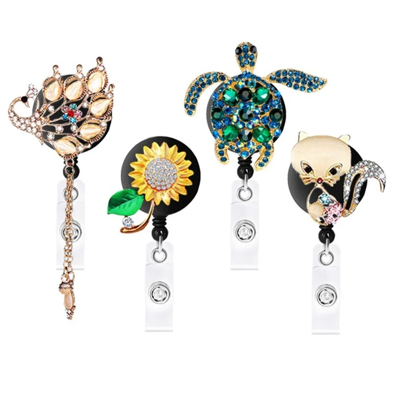 Sea Turtle Butterfly Retractable Badge Reel with Diamond Decor Female Staff Nurse Work Card Lanyard Pass Access Bus Card Clip