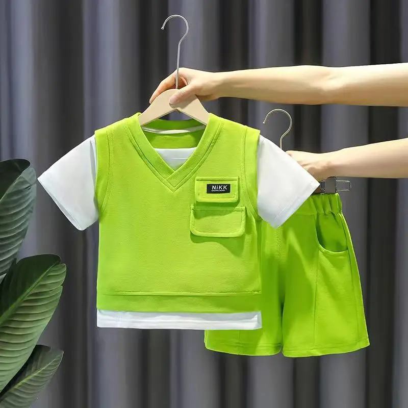 

Kids Boys' Summer Suit 2023 New Foreign Style Children's Korean Short Sleeve Summer Handsome Two Piece Set Kids Outfits