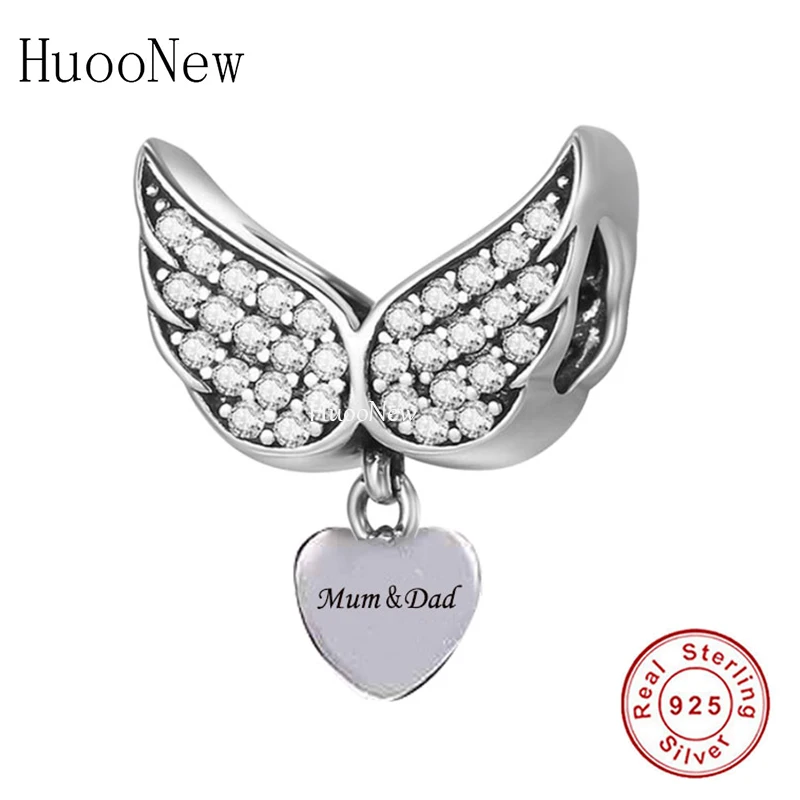 

Fit Original Brand Charm Bracelet 925 Sterling Silver Feather Angel Wings Heart Mum & Dad Tag Bead For Making Berloque 2022