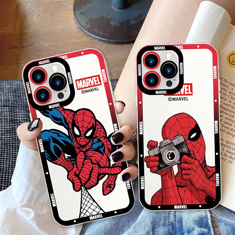 

Marvel Iron Man Spider-Man For Apple iPhone 14 13 12 11 XS XR X Pro Max mini 8 7 6S 6 Plus Angel Eyes Transparent Phone Case