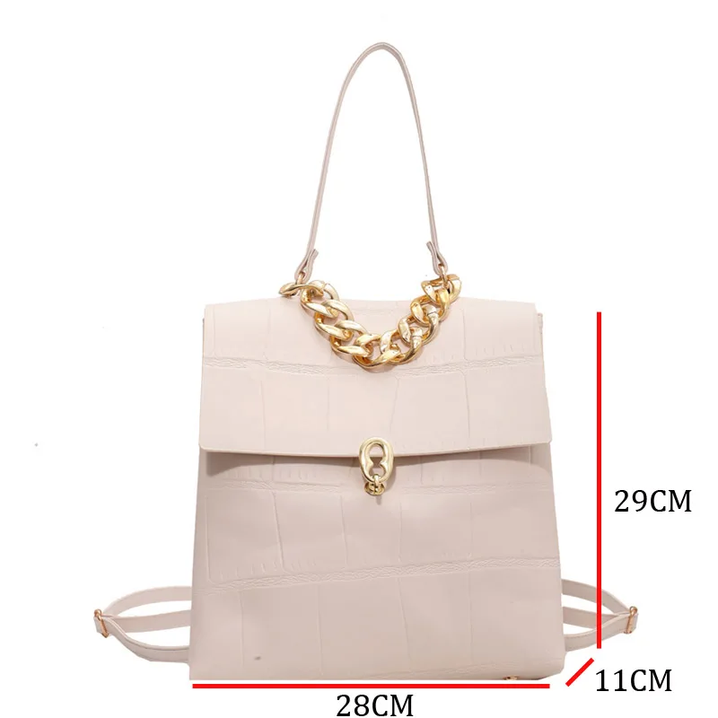 Stone Pattern Pu Leather Women Backpack Girls High Quality Female Chain Fashion Travel Backpacks Double Shoulder Bags Mochilas