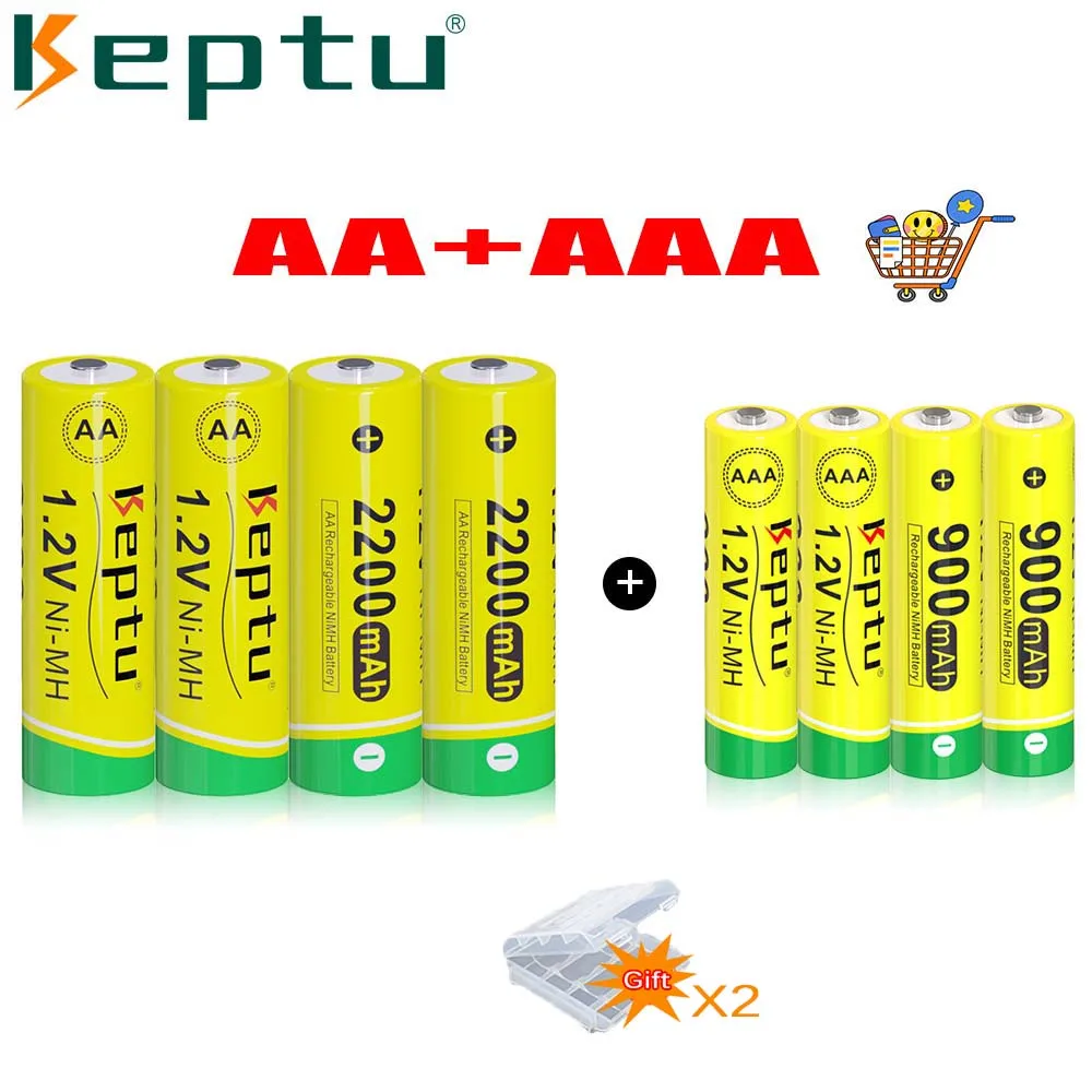 

KEPTU 4Pcs 2200mAh 1.2V AA Rechargeable Battery +4Pcs 900mAh AAA 1.2V Battery NI-MH aa aaa Rechargeable Battery for Camera Toys