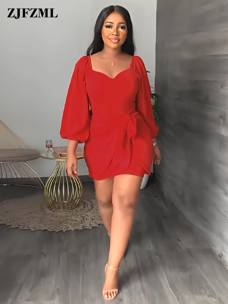 

Женское Деловое платье-карандаш для офиса, простое платье с низким вырезом и рукавами-фонариками, элегантное облегающее платье-карандаш, че...