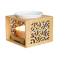 enhanced stable connection bamboo wooden oil burner wax melt burner oil diffuser with ceramic candle holder