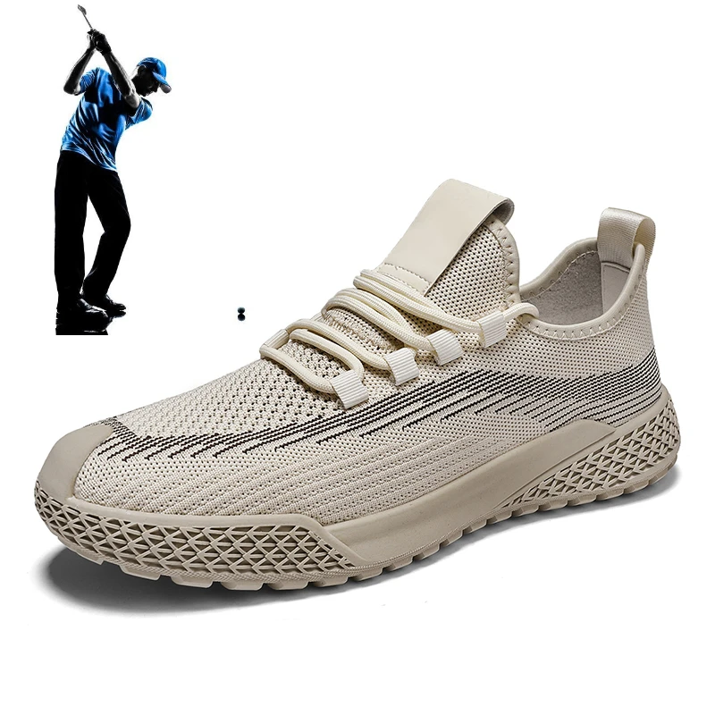 

Men's Golf Shoes Sand Color Black Mesh Breathable Golf Sneakers Men's Golf Training Sneakers Men's Gym Jogging Walking Shoes