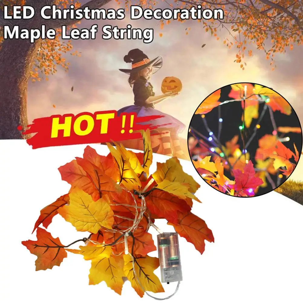 

2.5m Artificial Autumn Maple Leaves Leaf Lamp Multicolour Railing Christmas Halloween Fence Decoration Garden Stair Home Pa K7J6