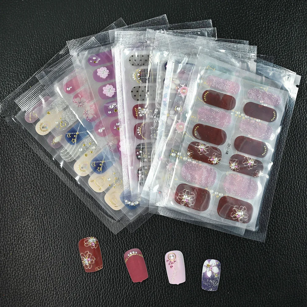 

1Pcs Korean Bronzing Fake Rhinestone Nail Polish Sticker Self-adhesive Kawaii Wraps Slider Gold Silver Glitter Decal Parts WS-31
