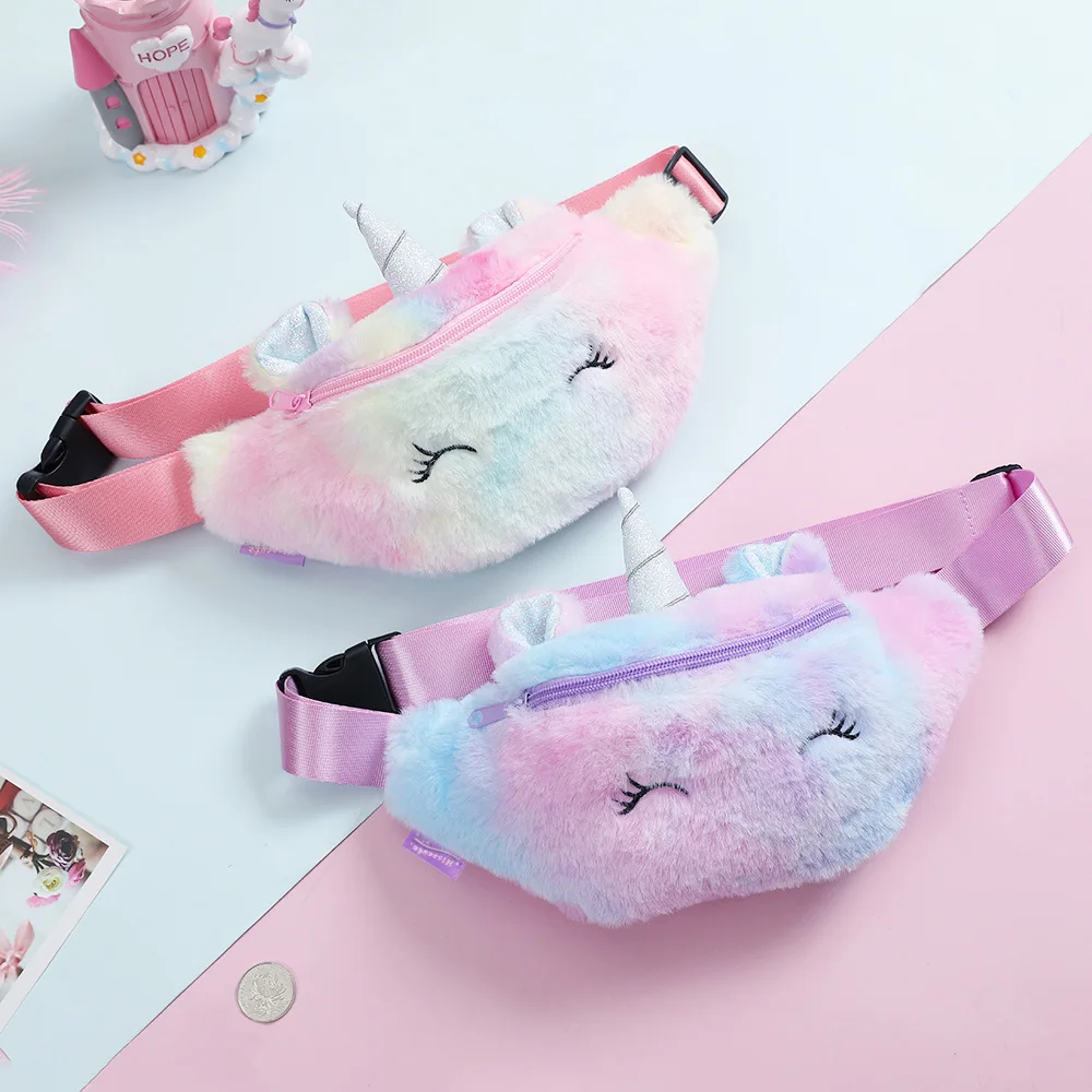 Fashion Girl Student Cute Bosom Bag Unicorn Children'S Plush Knapsack One Shoulder Unicorn Crossbody Bag Pouch Waist Bag